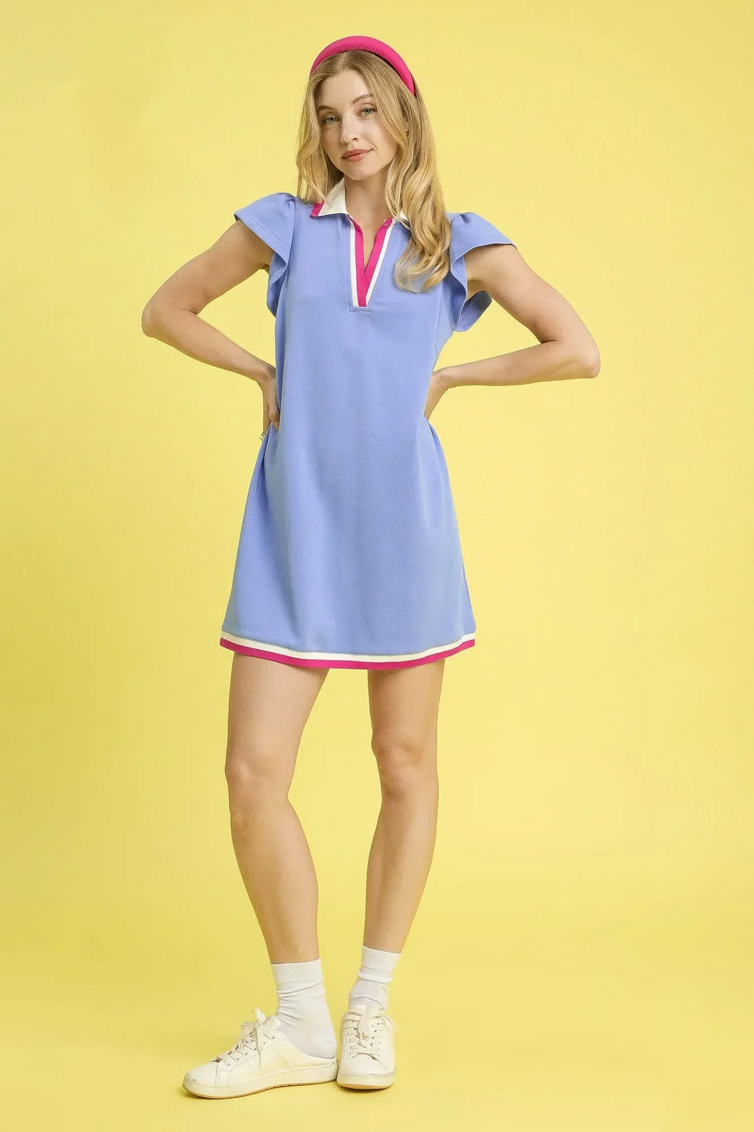 Women's Dresses - Umgee Contrast Trim Cap Sleeve Mini Dress - Blue Purple - Cultured Cloths Apparel