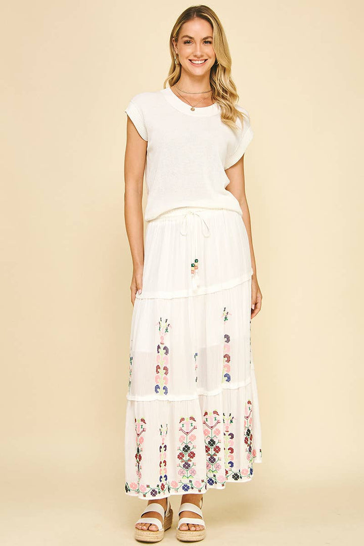 Skirts - FLORAL EMBROIDERED MAXI SKIRTS - - Cultured Cloths Apparel