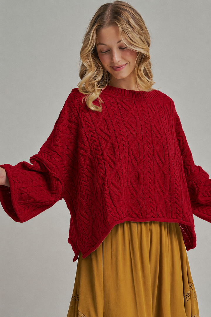 OVERSIZED CABLE KNIT CASUAL BOHO FALL SWEATERTOP