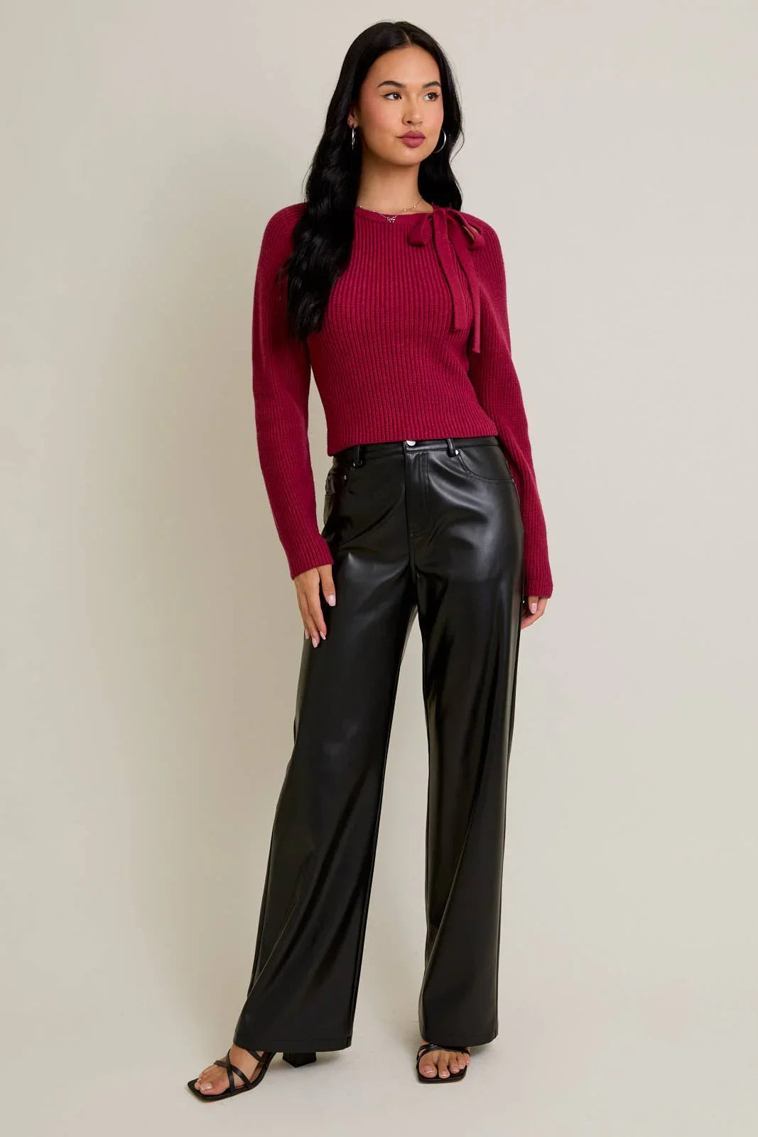 Women's Sweaters - ROUND NECK SWEATER WITH RIBBON BOW DETAIL ON THE SHOULDER - - Cultured Cloths Apparel