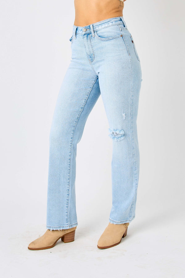Denim - Judy Blue Full Size High Waist Distressed Straight Jeans -  - Cultured Cloths Apparel