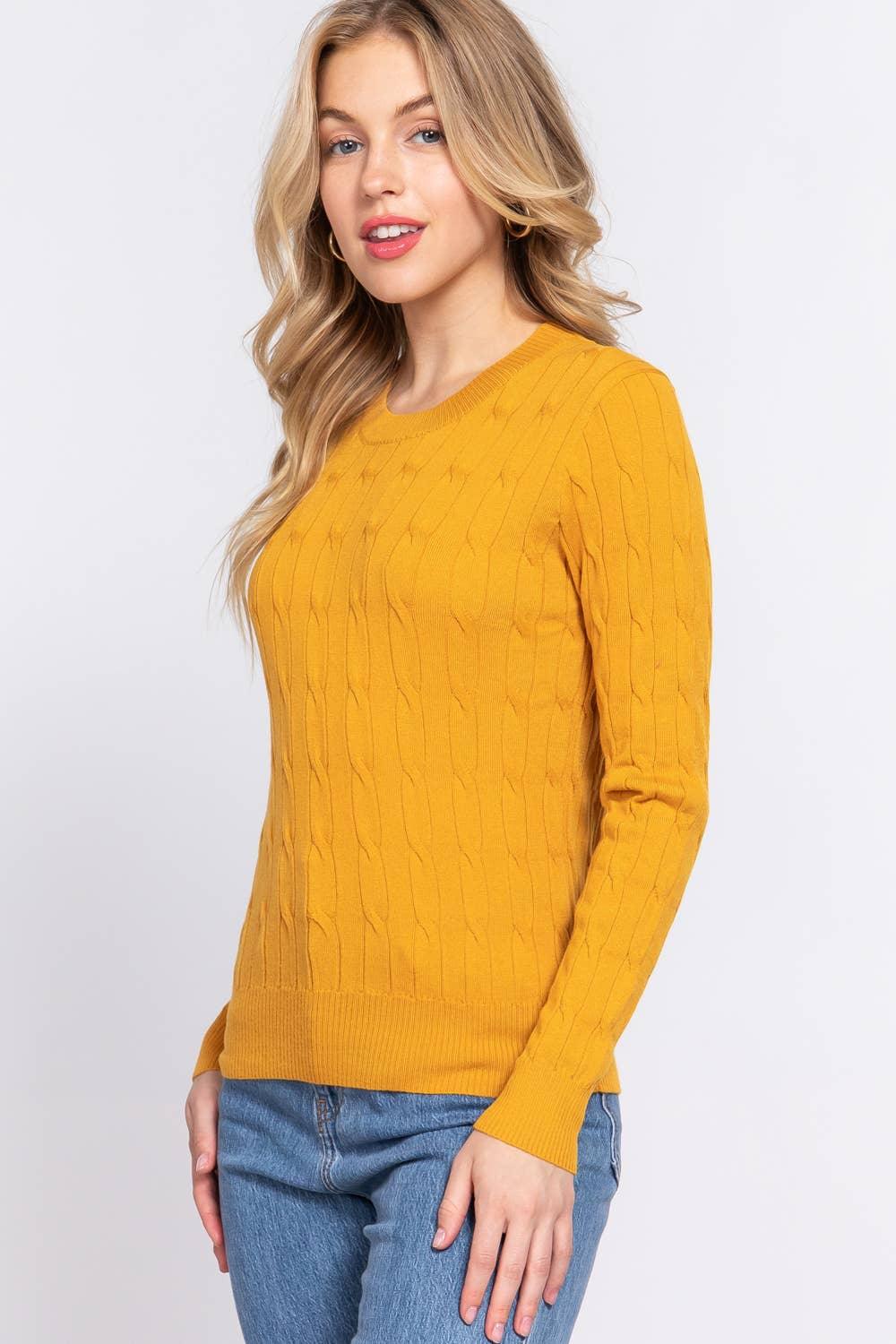 Women's Sweaters - Long Sleeve Round Neck Cable Sweater - - Cultured Cloths Apparel