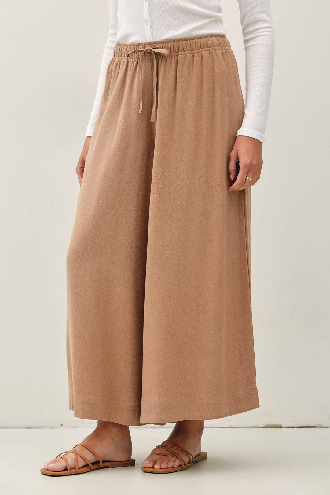 Pants - LINEN BLEND CROPPED PALAZZO PANTS - - Cultured Cloths Apparel