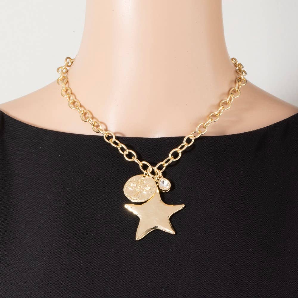 Accessories, Necklaces - Star And Coin Pendant Oval Chain Necklace - - Cultured Cloths Apparel