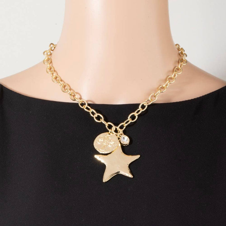 Accessories, Necklaces - Star And Coin Pendant Oval Chain Necklace - - Cultured Cloths Apparel