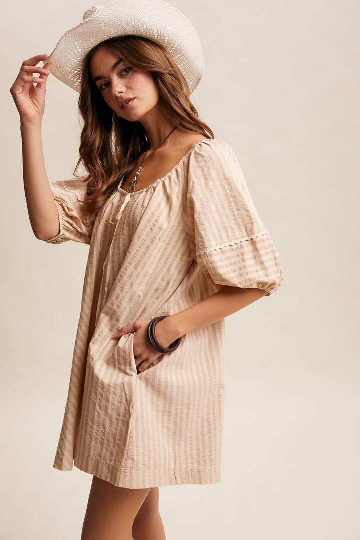 Romper - Striped Puff Sleeve Romper - - Cultured Cloths Apparel