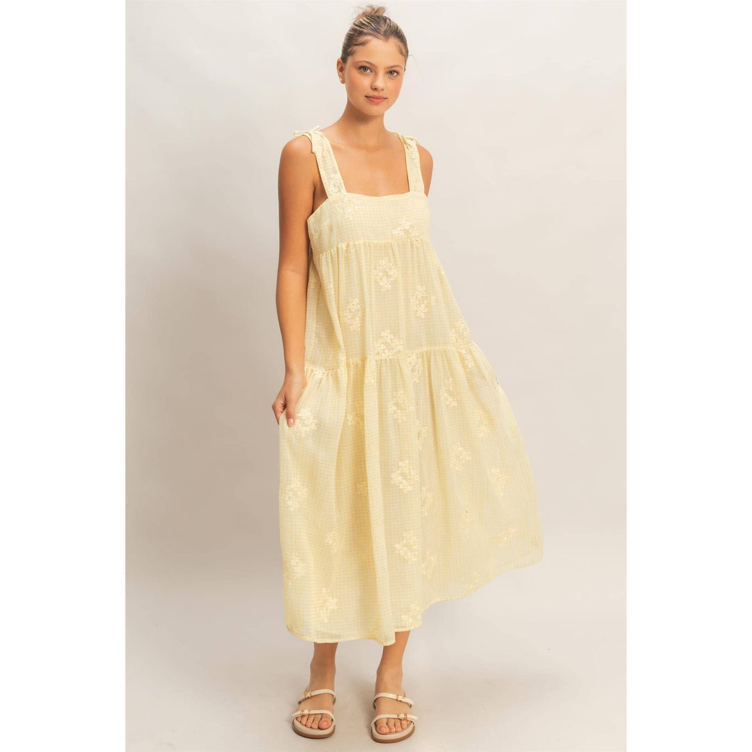 Dresses - Tiered Gingham Dress With Embroidery - - Cultured Cloths Apparel
