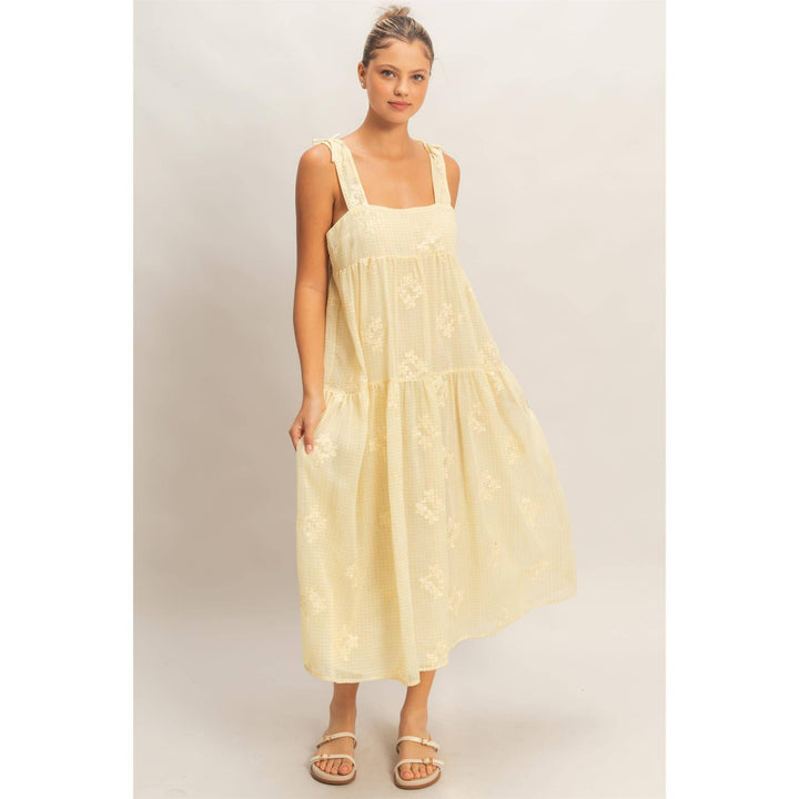 Dresses - Tiered Gingham Dress With Embroidery - - Cultured Cloths Apparel