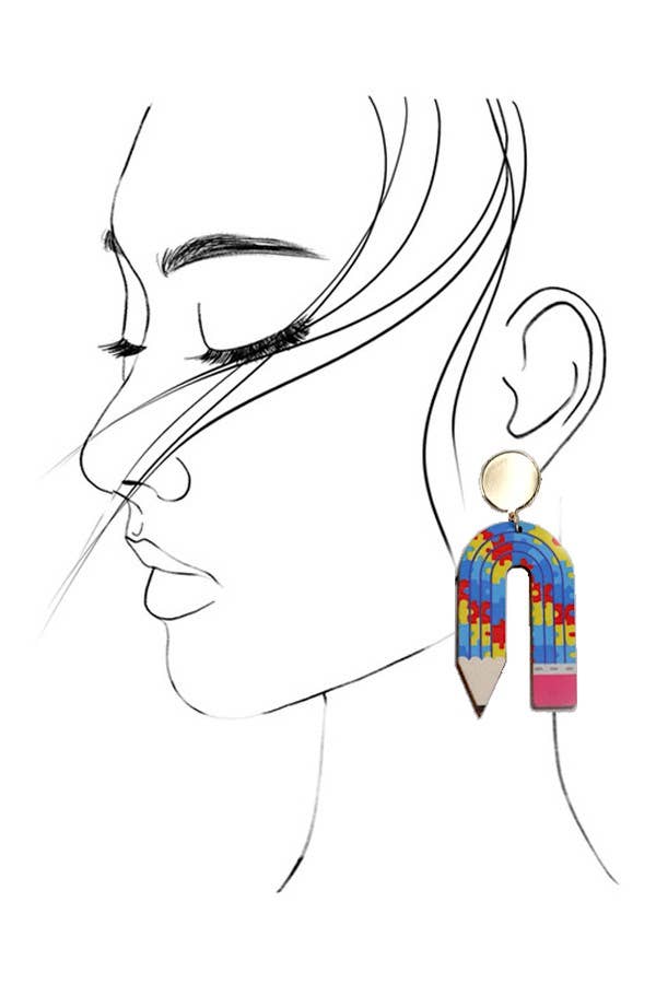 Accessories, Earrings - U SHAPE PENCIL WOOD DROP EARRING | 31E24039 - - Cultured Cloths Apparel