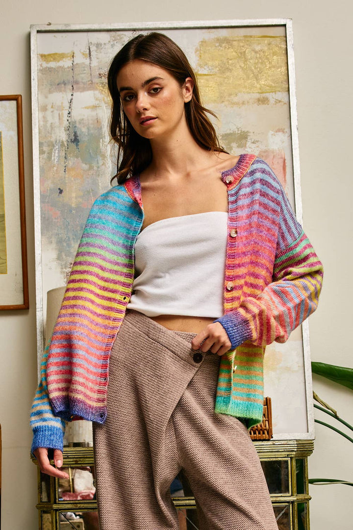 Cardigans - Space-Dye Striped Button-Down Cardigan - - Cultured Cloths Apparel
