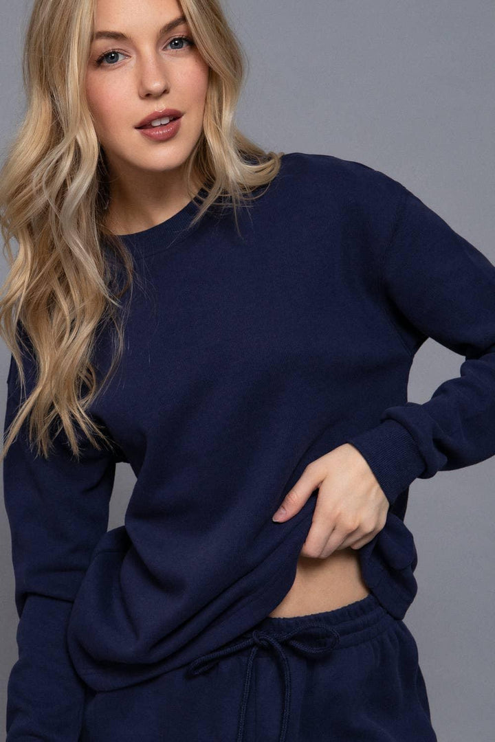 Women's Sweaters - Long Sleeve Round Neck Soft Knit Top - navy - Cultured Cloths Apparel