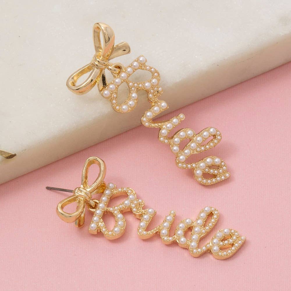 Accessories, Earrings - Pearl Pave Bride And Bow Stud Dangle Earrings - - Cultured Cloths Apparel