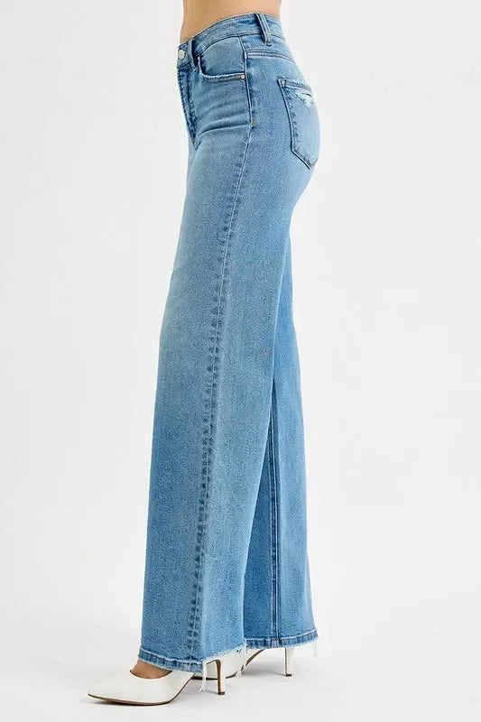 Denim - RISEN Full Size Distressed Wide Leg Jeans - - Cultured Cloths Apparel