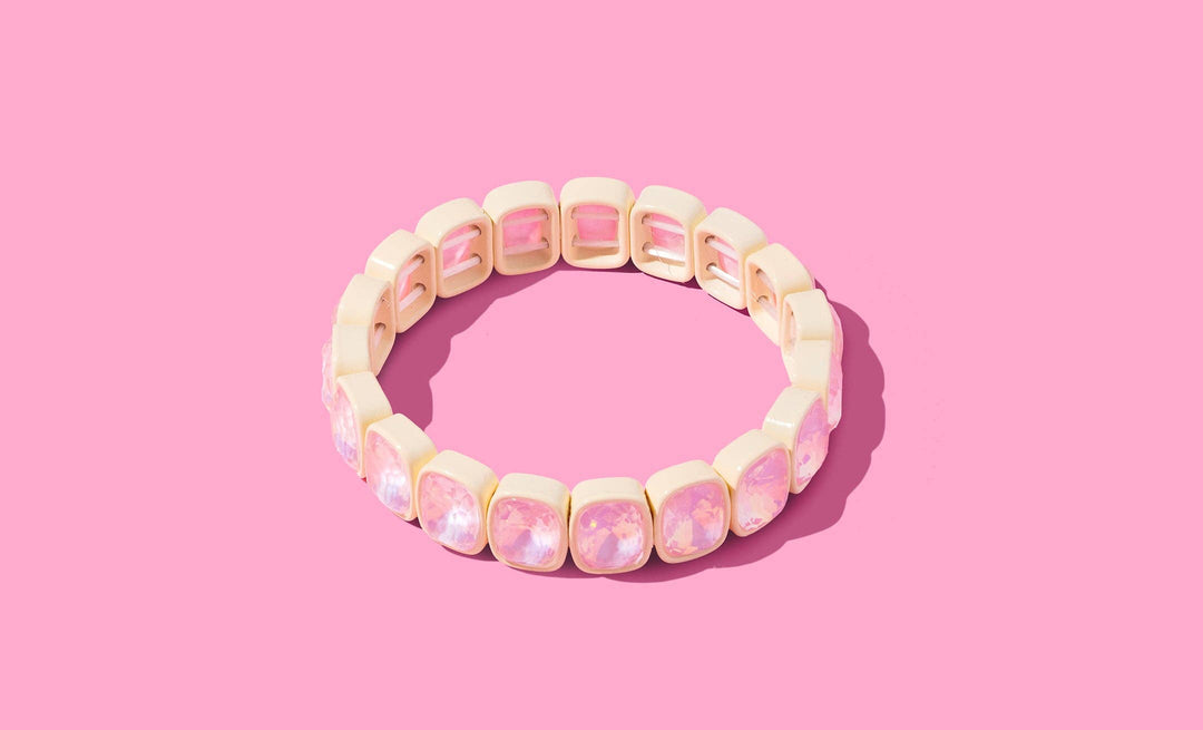 Accessories, Bracelets - Enamel Stretch Bracelet - Square Gems - Layla - Asst Colors - White - Cultured Cloths Apparel