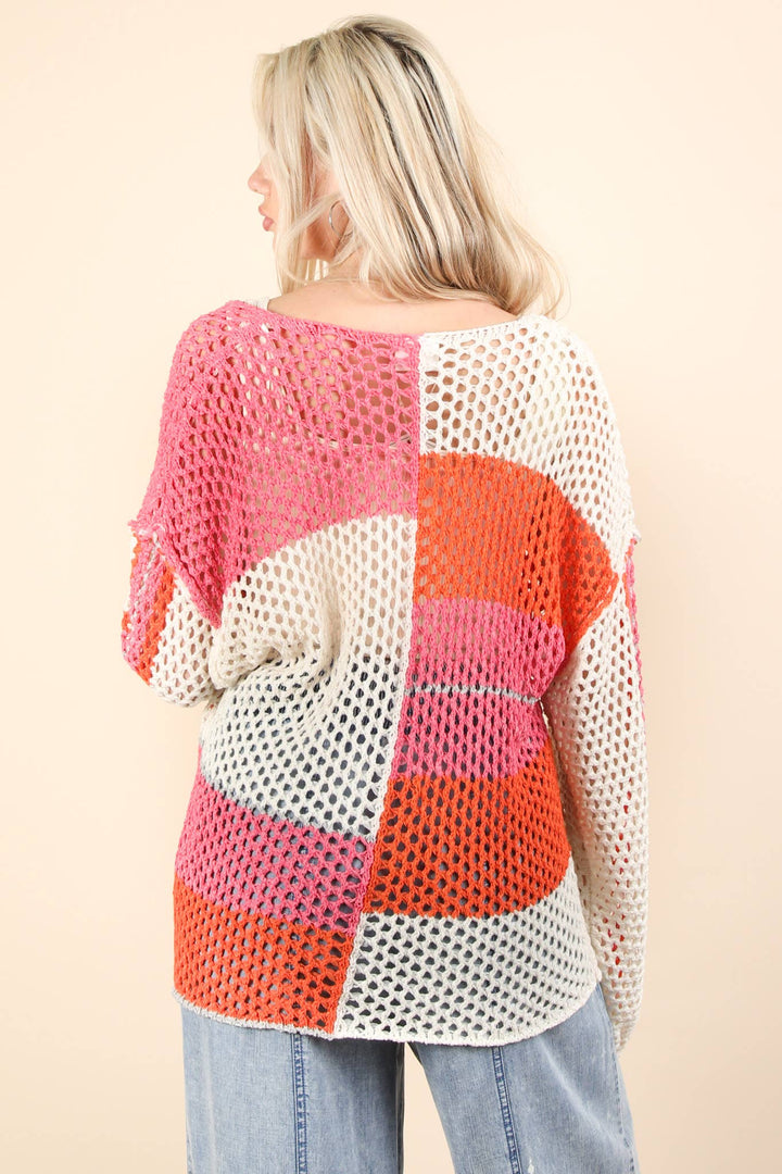 Sweaters & Outerwear - Color Block Oversized Summer Knit Sweater Top - - Cultured Cloths Apparel