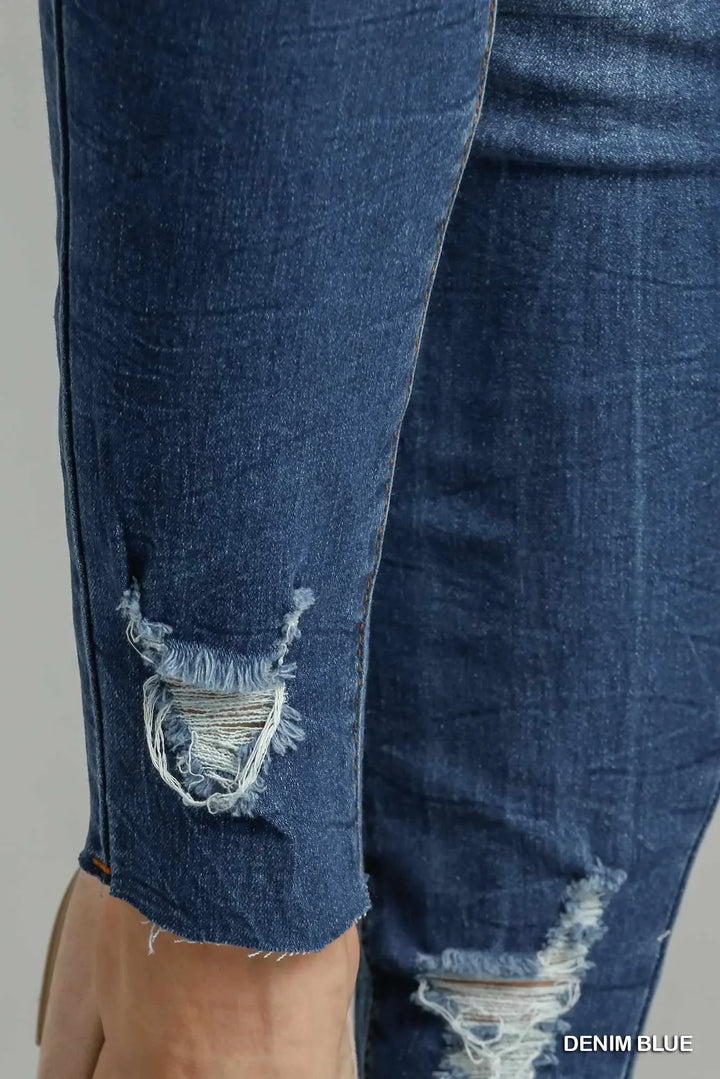 Denim - Umgee Distressed Skinny Jeans with Pockets - - Cultured Cloths Apparel