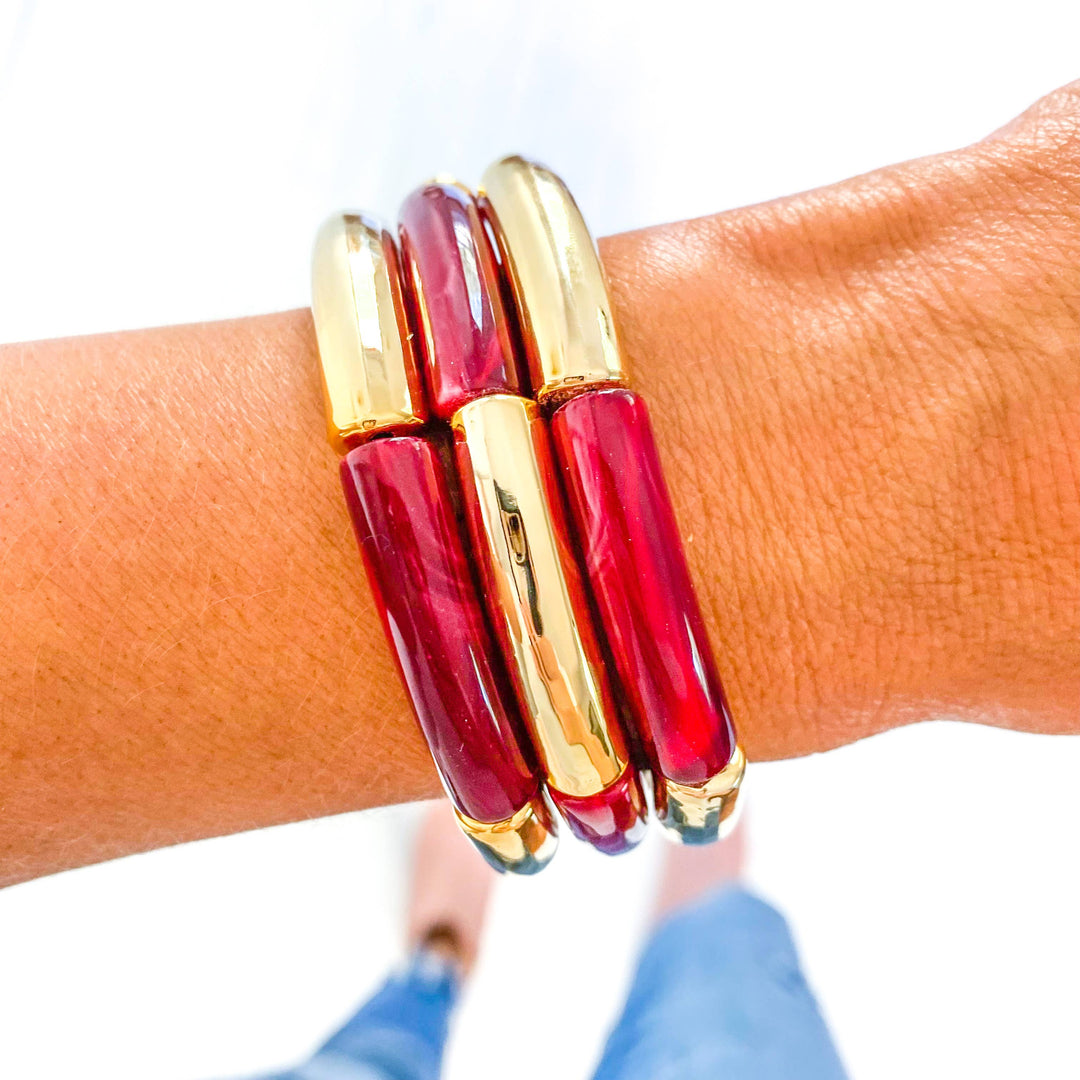 Accessories, Bracelets - Gold Acrylic Tube Bamboo Bracelets - - Cultured Cloths Apparel