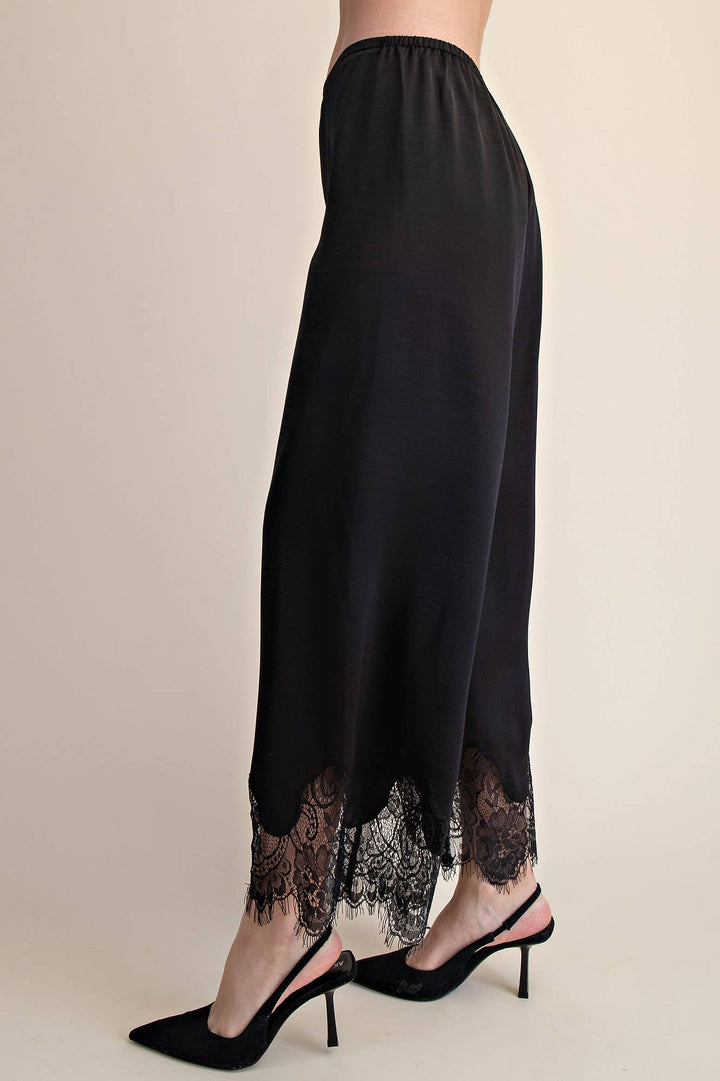 Pants - Mid Rise Cropped Lace Trim Pants - - Cultured Cloths Apparel