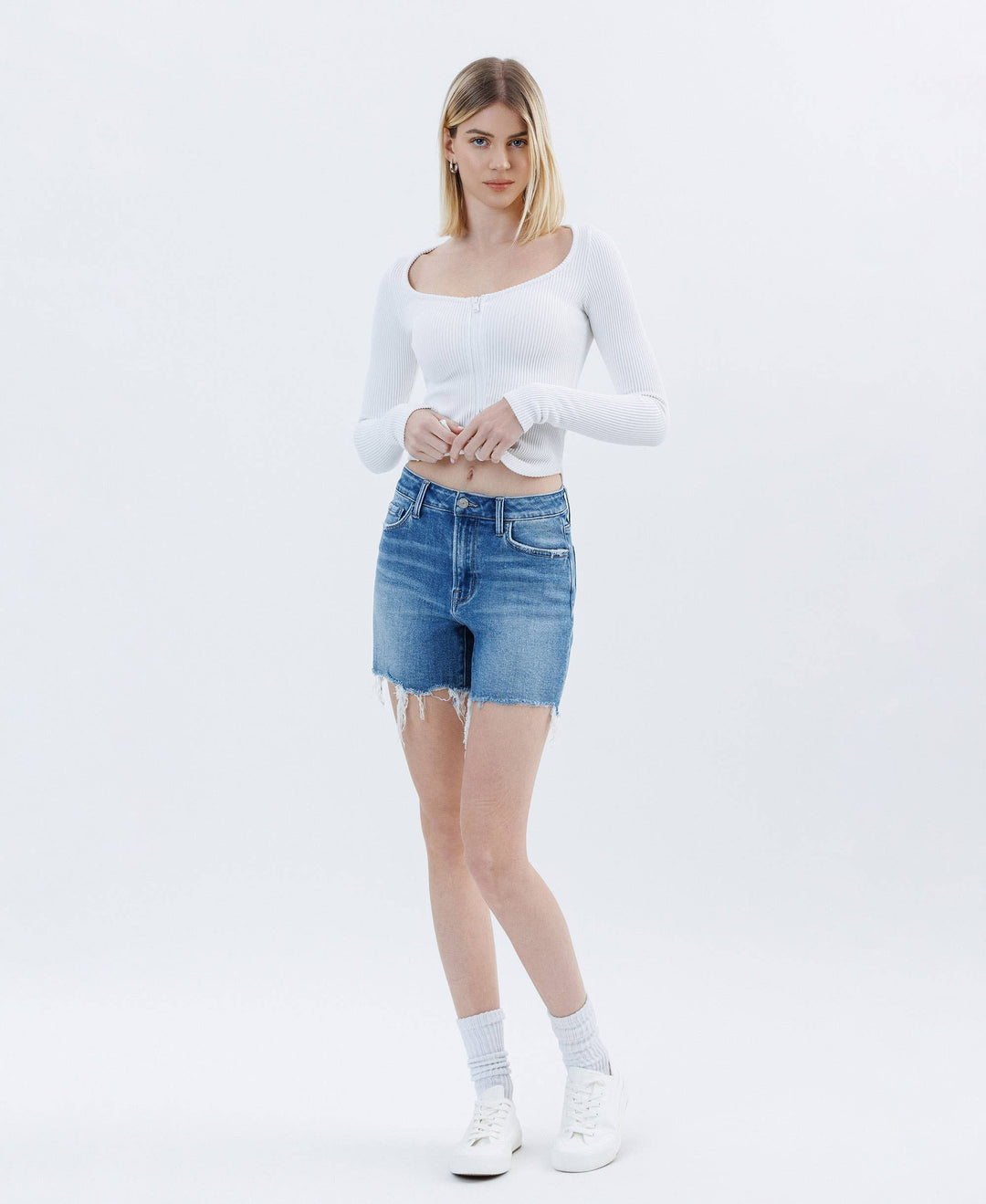 - HIGH RISE RAW HEM BOYFRIEND SHORTS T6753 - - Cultured Cloths Apparel