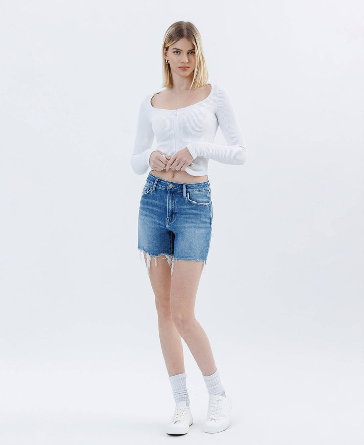 - HIGH RISE RAW HEM BOYFRIEND SHORTS T6753 - - Cultured Cloths Apparel