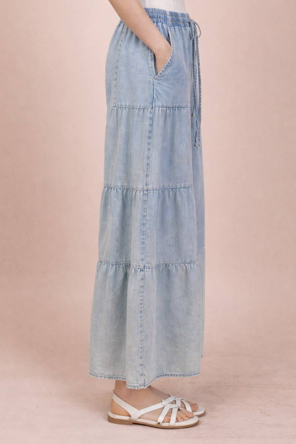 Pants - Tiered Layers Mineral Washed Chambray Pants - LT INDIGO - Cultured Cloths Apparel