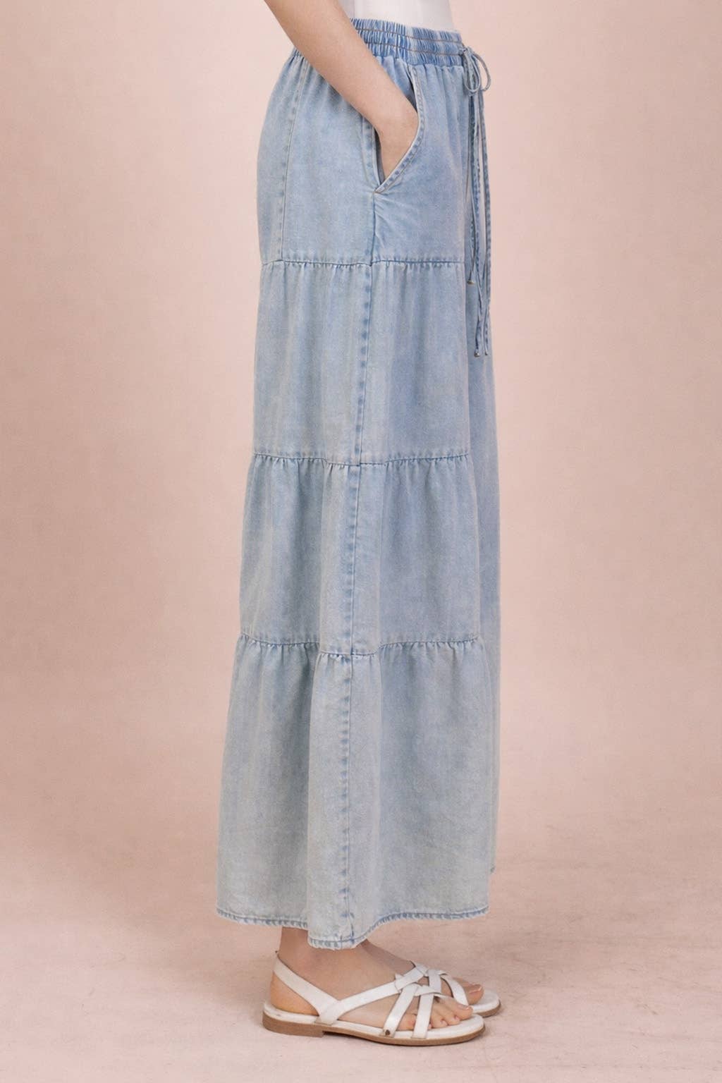 Pants - Tiered Layers Mineral Washed Chambray Pants - LT INDIGO - Cultured Cloths Apparel