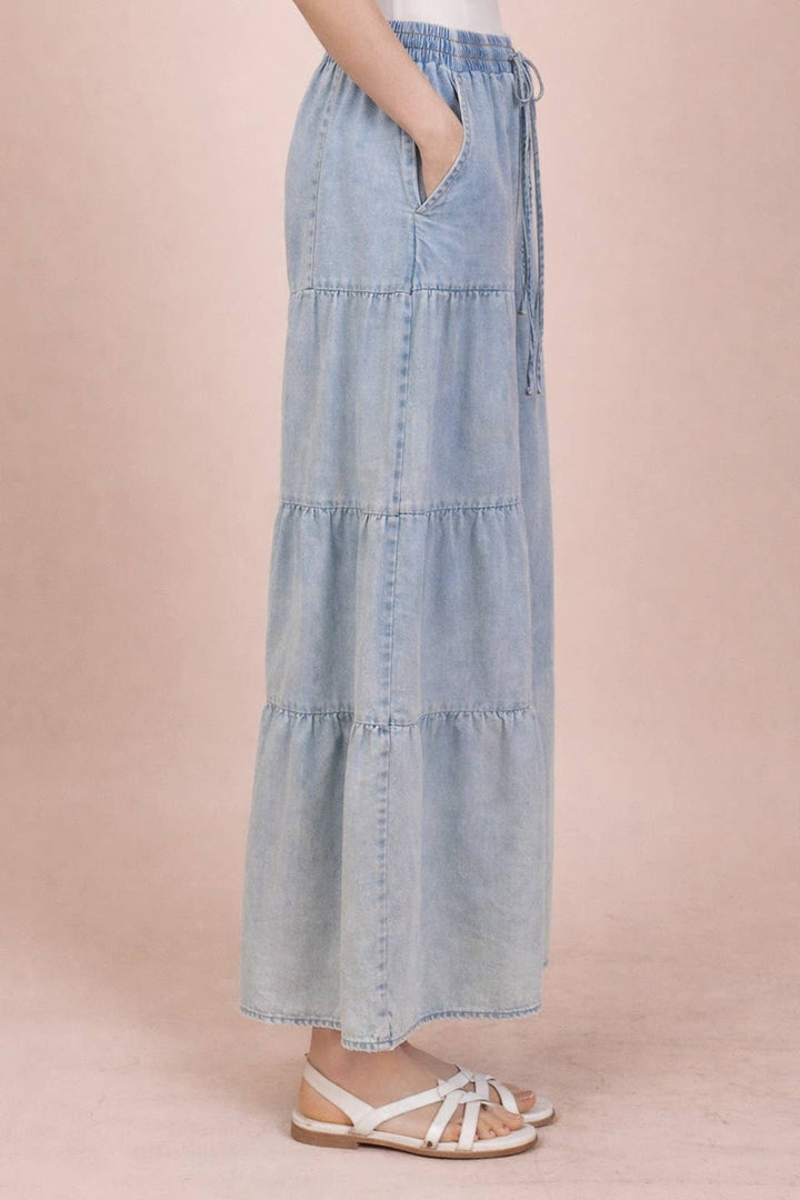 Pants - Tiered Layers Mineral Washed Chambray Pants - LT INDIGO - Cultured Cloths Apparel