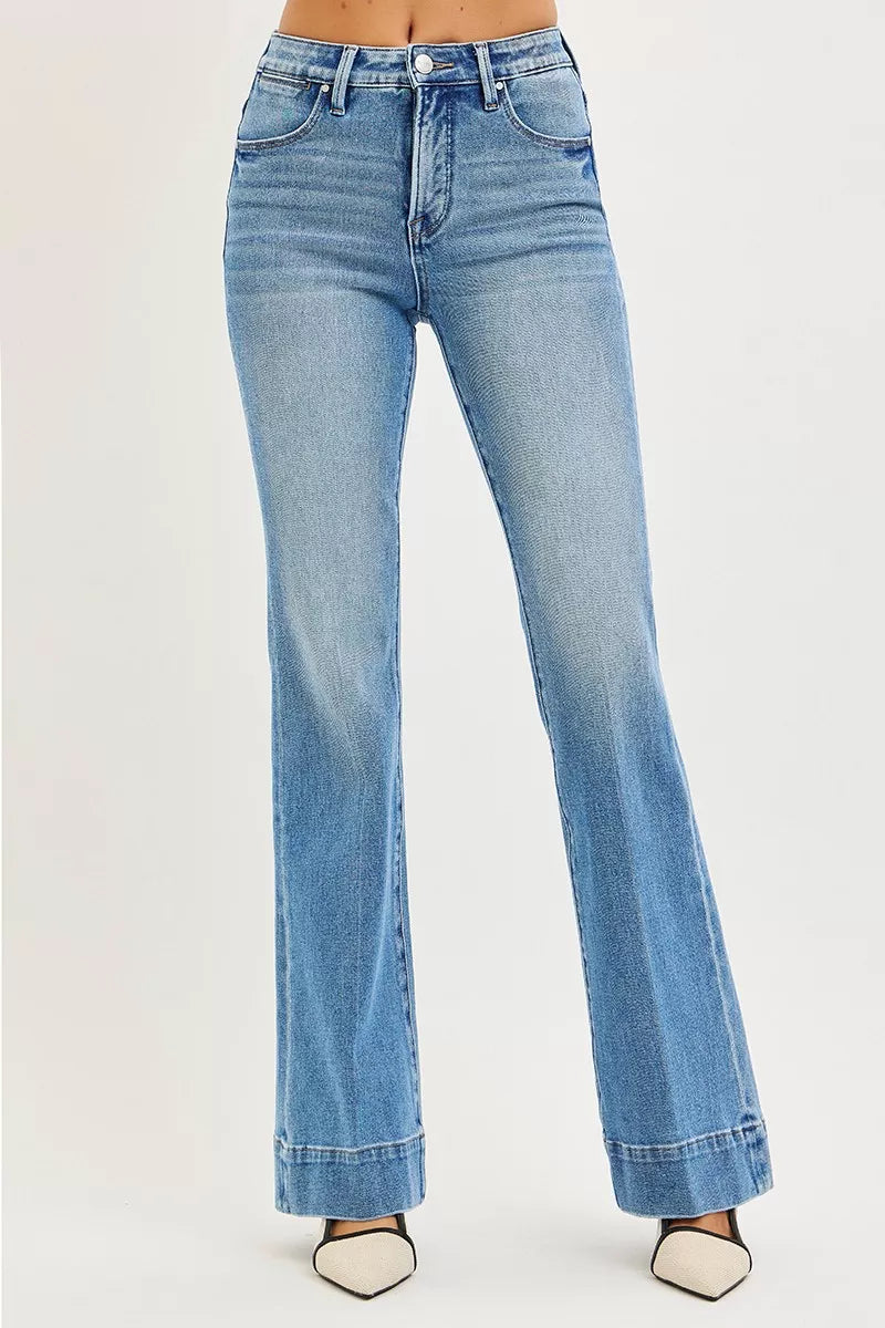 Denim - RISEN Tummy Control 4 Way Stretch Mid Rise Flare Jeans - - Cultured Cloths Apparel