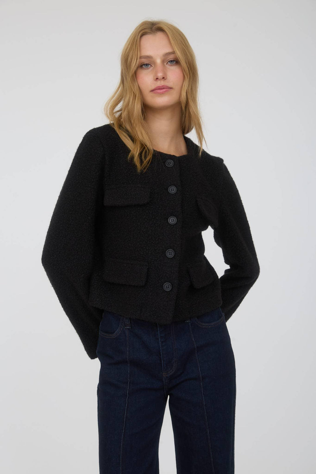 Outerwear - BUTTON DOWN SOLID TWEED JACKET - - Cultured Cloths Apparel