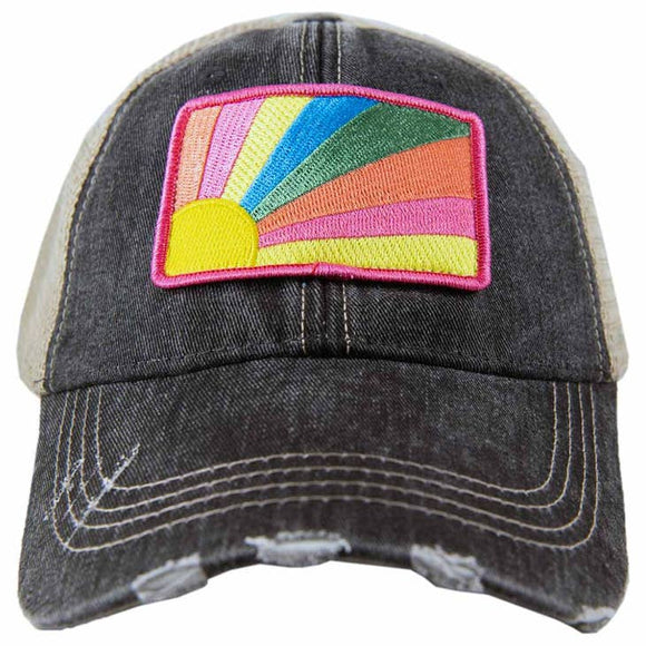 Accessories, Hats - Bursting Sunshine Patch Denim Trucker Hat - Black - Cultured Cloths Apparel
