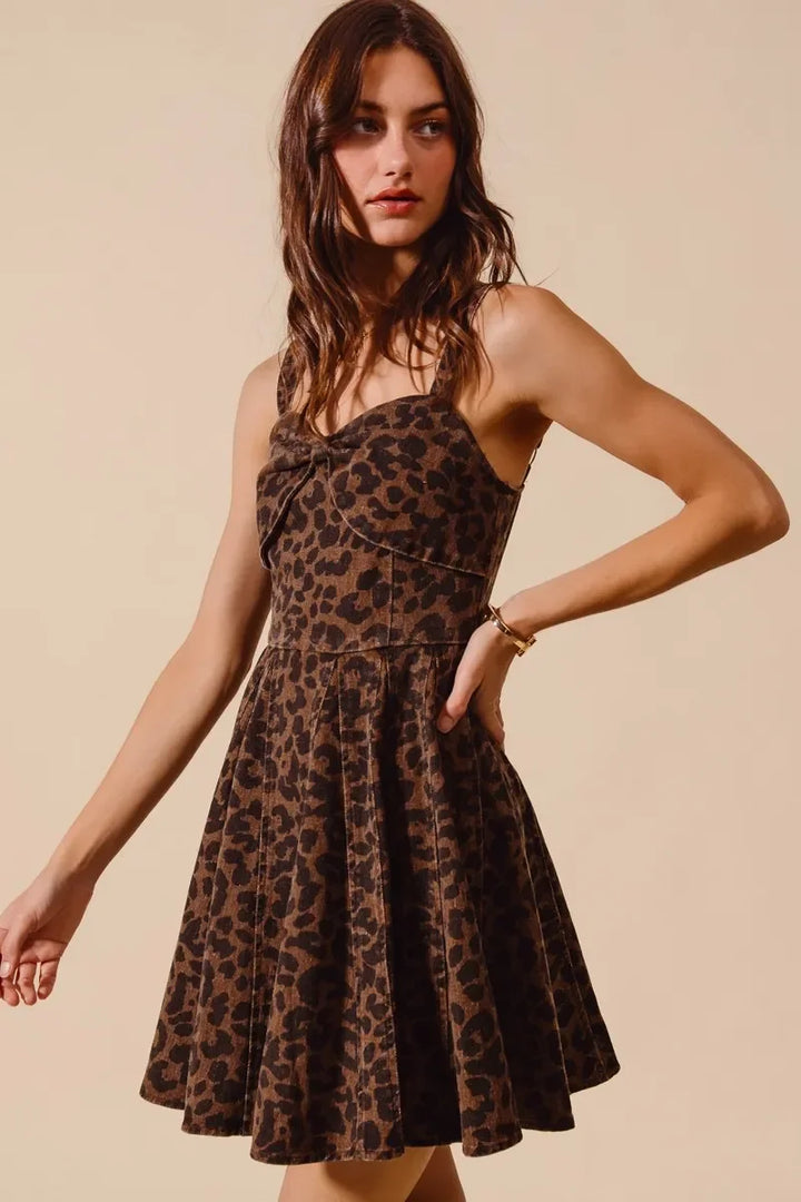 Women's Dresses - SO ME Mineral Washed Leopard Flare Cami Dress - - Cultured Cloths Apparel