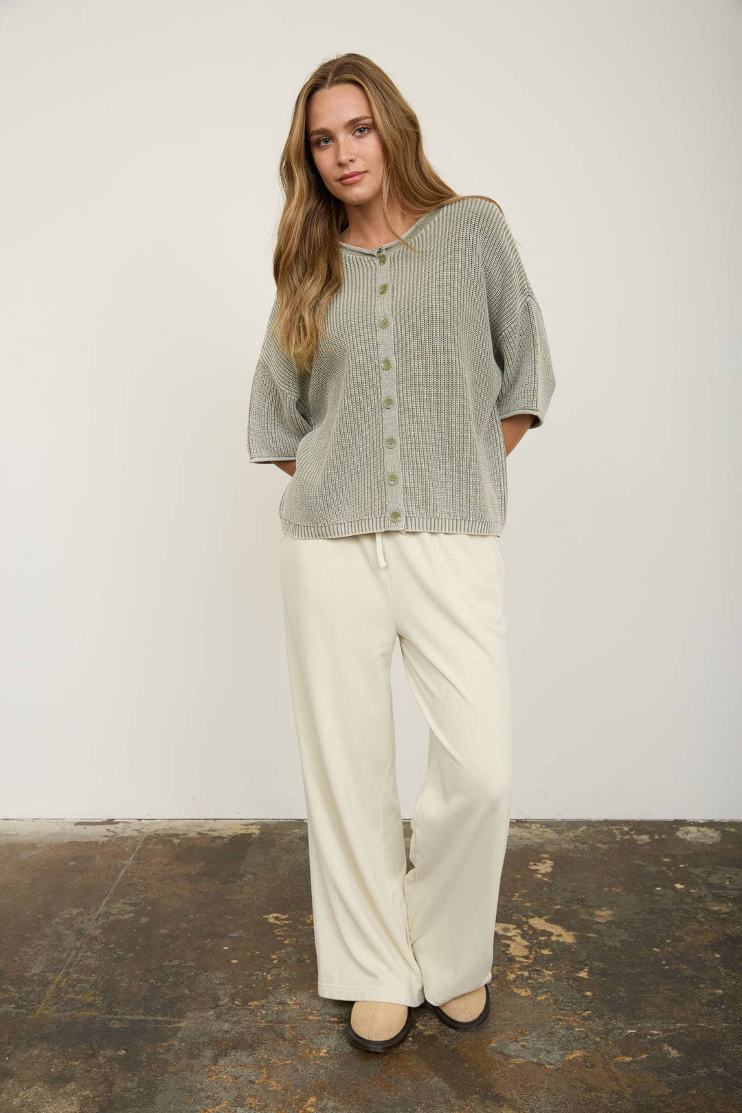 Cardigans - WASHED RIBBED SHORT SLEEVE ROLLED EDGE CARDIGAN - - Cultured Cloths Apparel