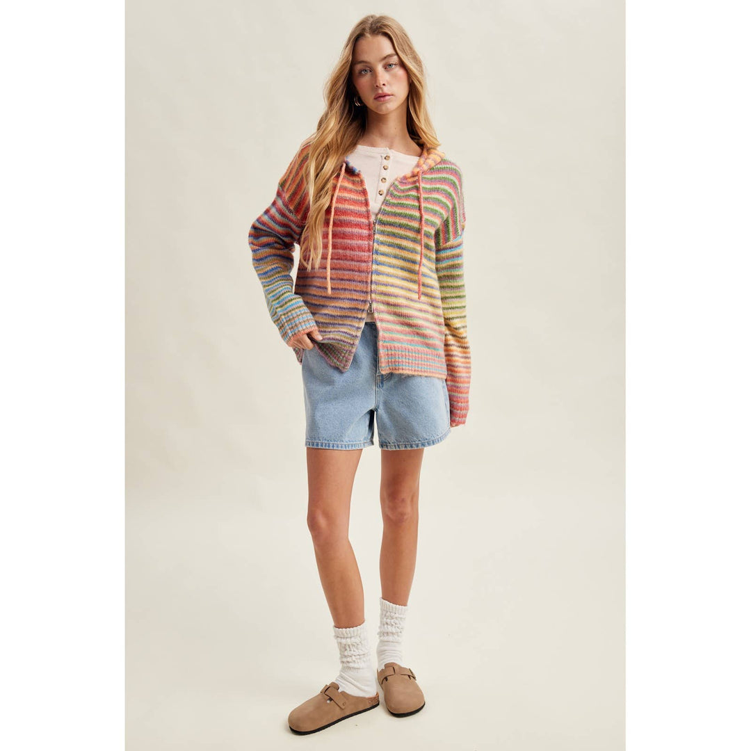 MULTI STRIPE ZIP SWEATER HOODIE