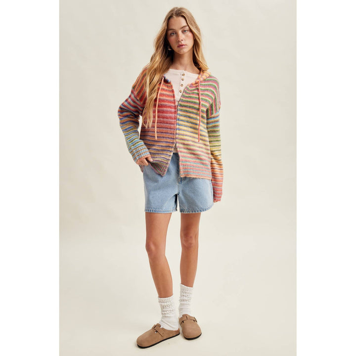 MULTI STRIPE ZIP SWEATER HOODIE