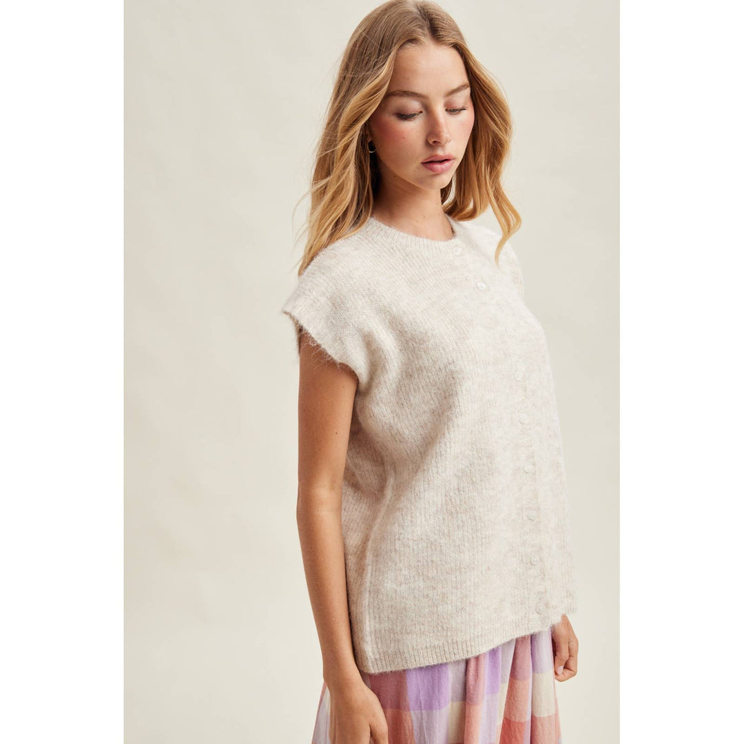 FUZZY BUTTON FRONT SWEATER VEST