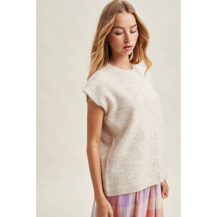 FUZZY BUTTON FRONT SWEATER VEST