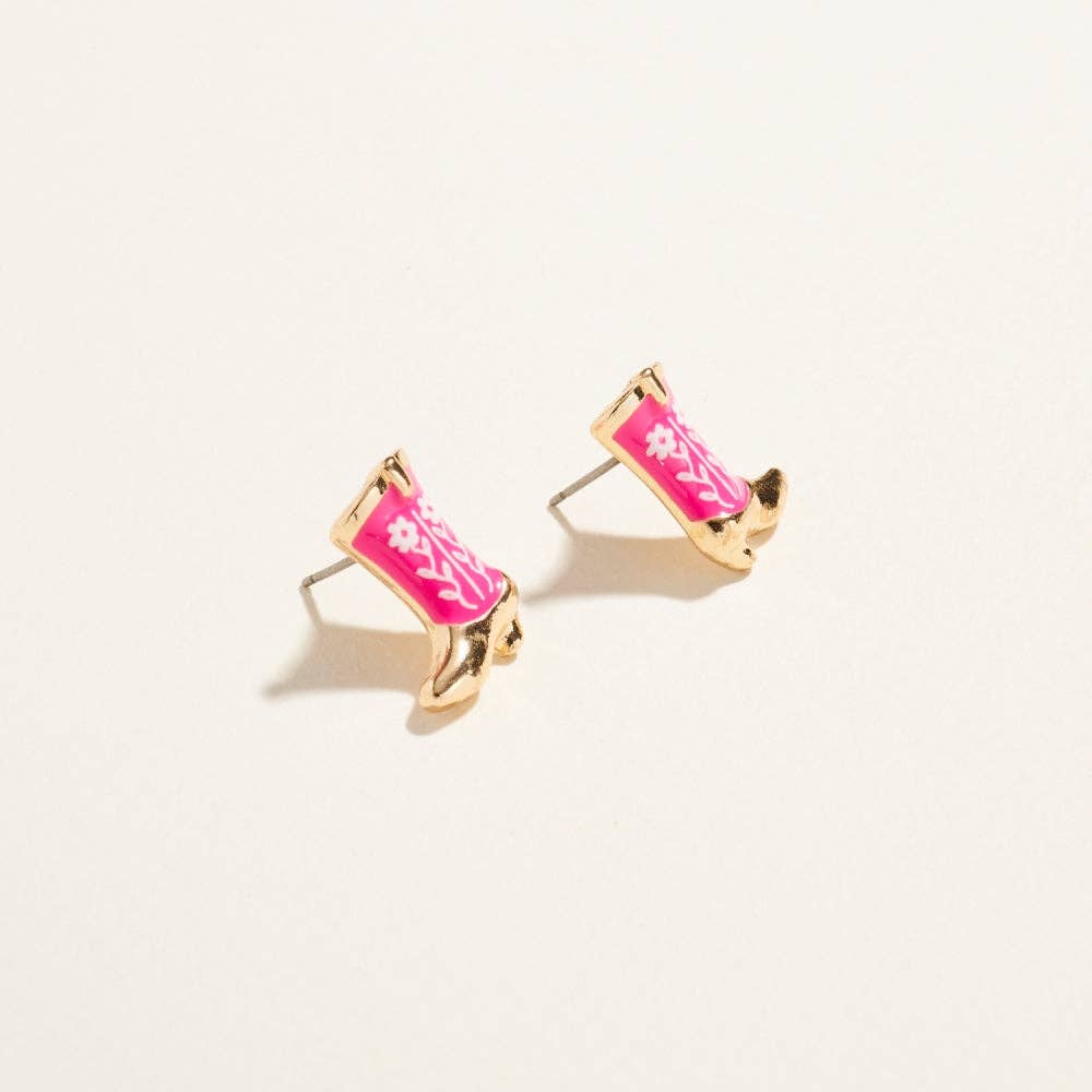 Western Enamel Cowgirl Boot Pattern Post Earrings