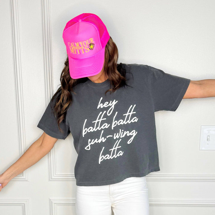 Women's Short Sleeve - Hey Batta Swing Batta Puff Cropped Tee - Adult XL (16-18) - Cultured Cloths Apparel