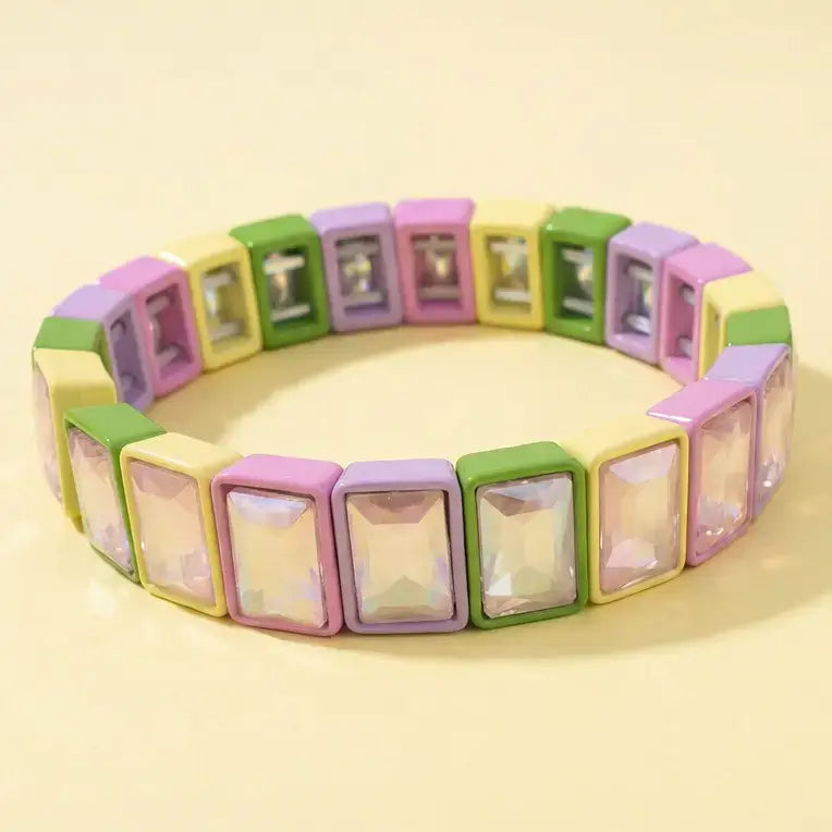 Accessories, Bracelets - Enamel Stretch Bracelet - Rectangle Gems - Estelle - Asst - Multi-Colored - Cultured Cloths Apparel