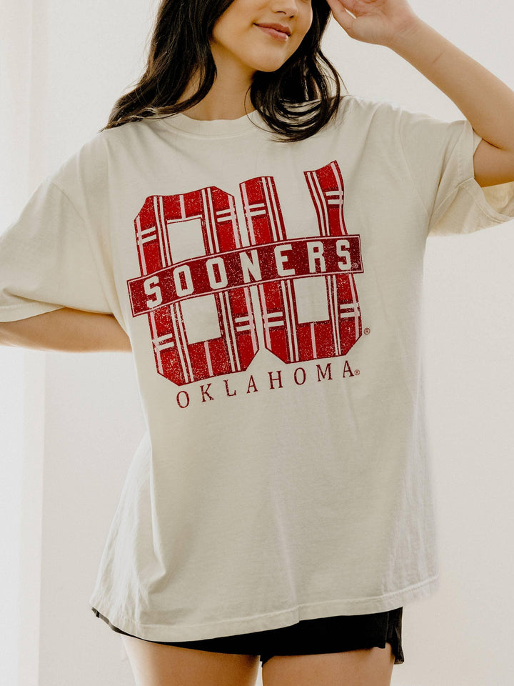 Graphic T-Shirts - OU Oklahoma Sooners Preppy Plaid Ivory Comfort Colors Tee - S - Cultured Cloths Apparel