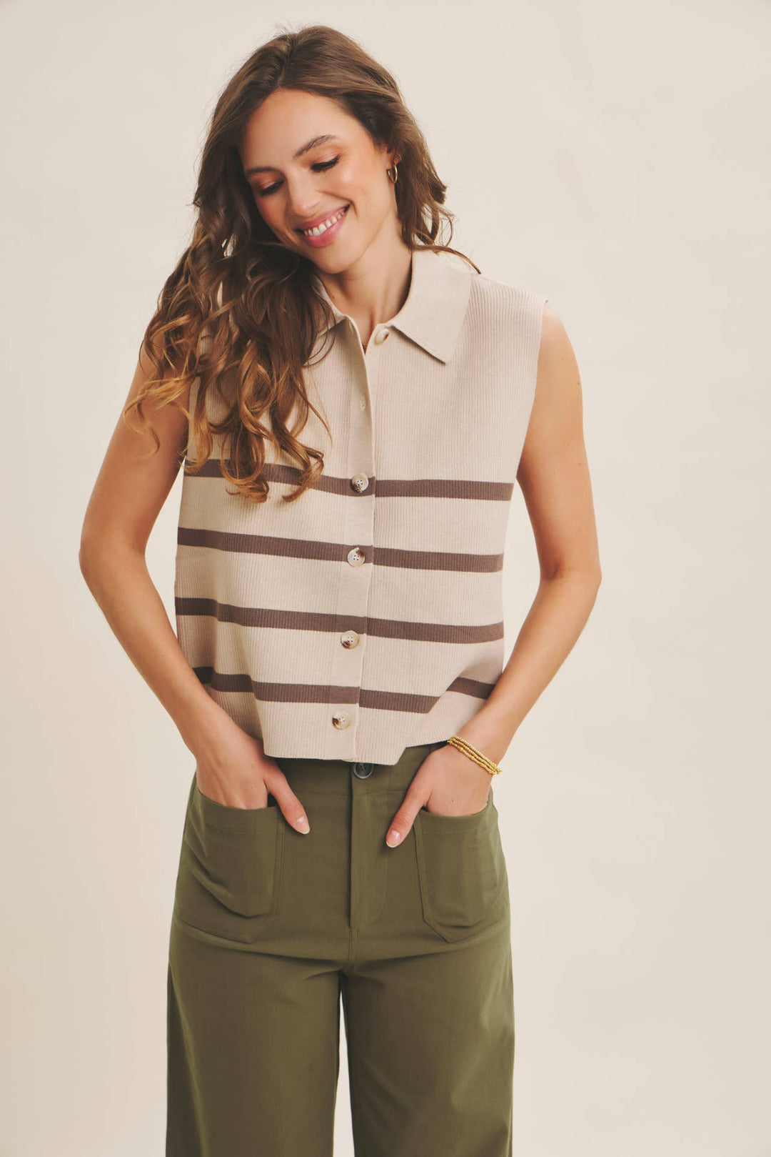 Women's Short Sleeve - ALL SEASON LAYERING VISCOSE RIB BUTTON-DOWN SWEATER VEST - - Cultured Cloths Apparel
