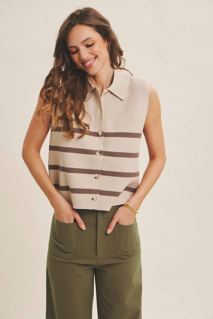 Women's Short Sleeve - ALL SEASON LAYERING VISCOSE RIB BUTTON-DOWN SWEATER VEST - - Cultured Cloths Apparel