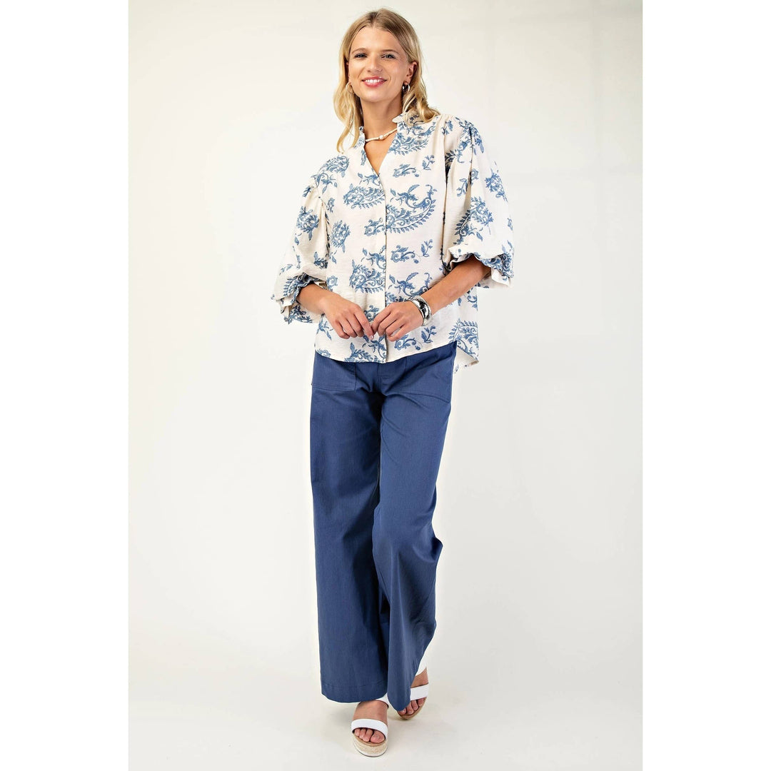 Women's 3/4 Sleeve - Balloon Sleeves Blouse - - Cultured Cloths Apparel