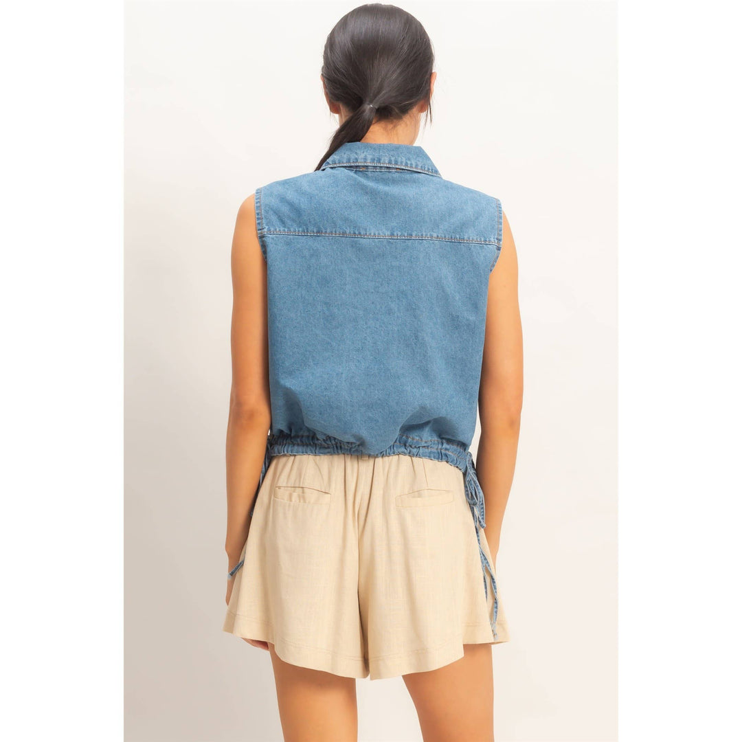 Women's Short Sleeve - Collared V-Neck Drawstring Tank - - Cultured Cloths Apparel