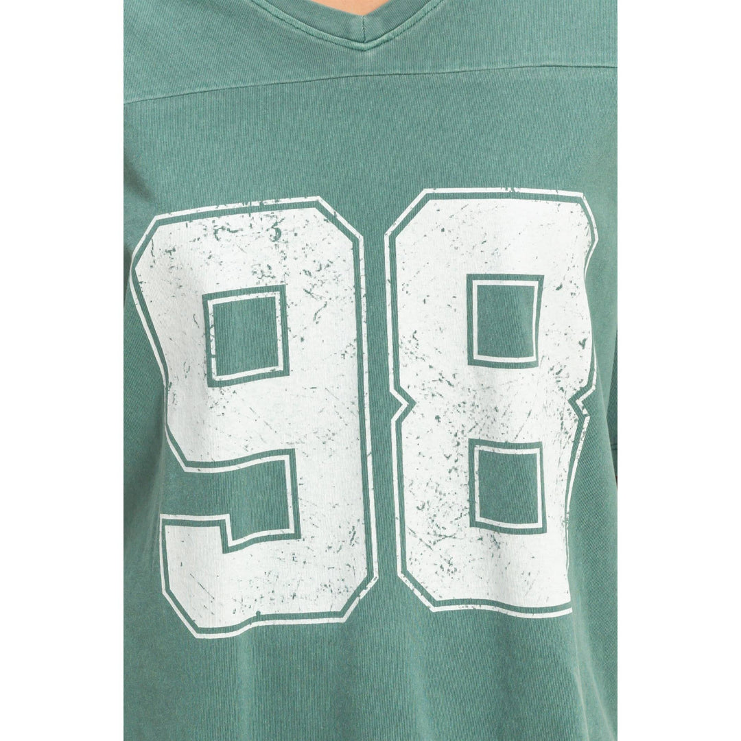 Graphic T-Shirts - Oversized Varsity Style V-Neck Graphic T-Shirt - - Cultured Cloths Apparel