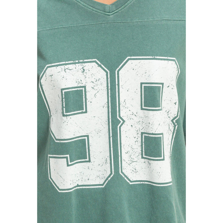 Graphic T-Shirts - Oversized Varsity Style V-Neck Graphic T-Shirt - - Cultured Cloths Apparel