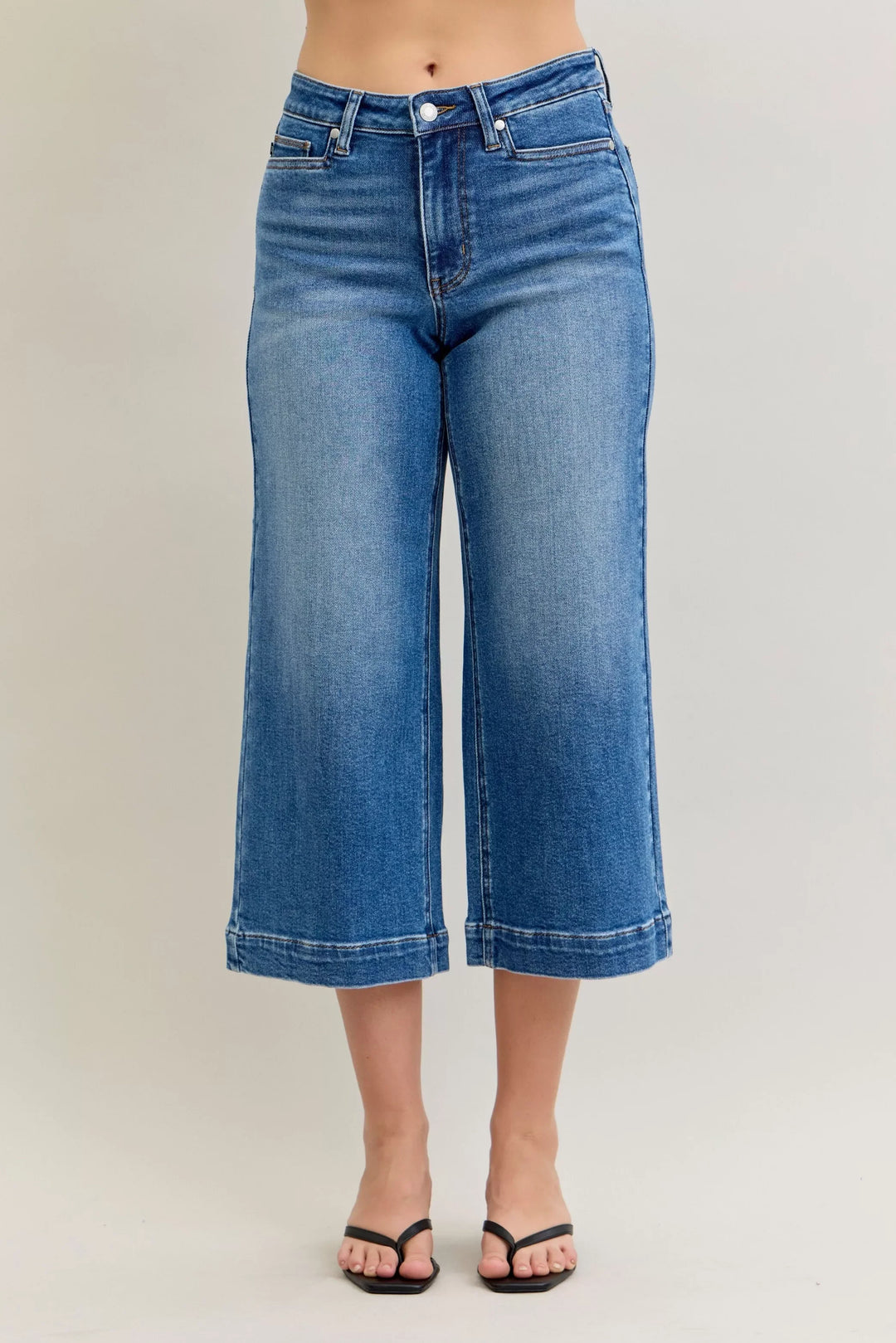 Denim - Judy Blue Mid Rise Crop Wide Leg Jeans - MD - Cultured Cloths Apparel