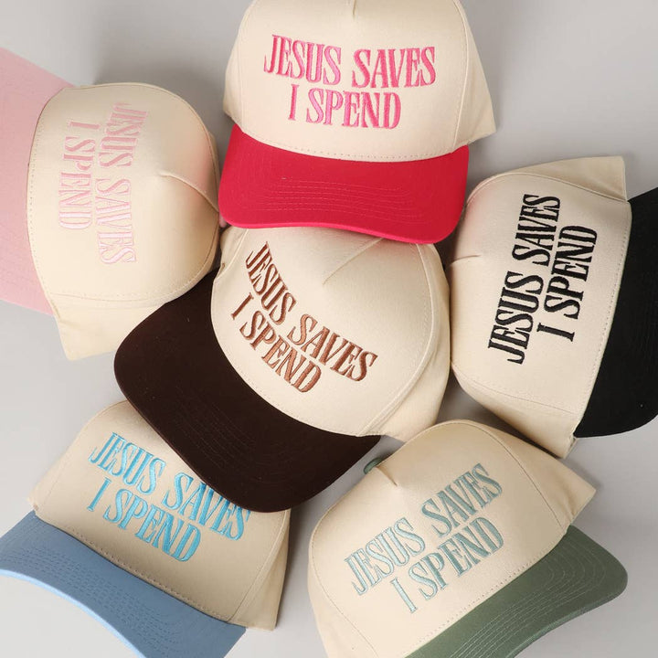 Accessories, Hats - JESUS SAVES I SPEND Embroidery Trucker Hat - - Cultured Cloths Apparel