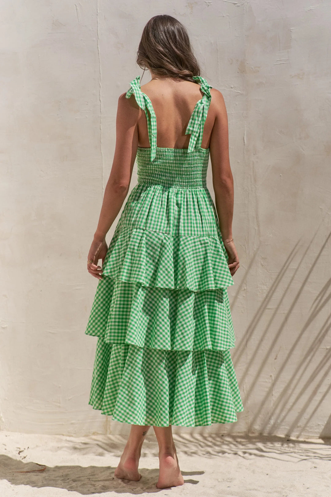 Women's Dresses - Jade By Jane Full Size Sleeveless Gingham Print Tiered Midi Dress Plus Size - - Cultured Cloths Apparel