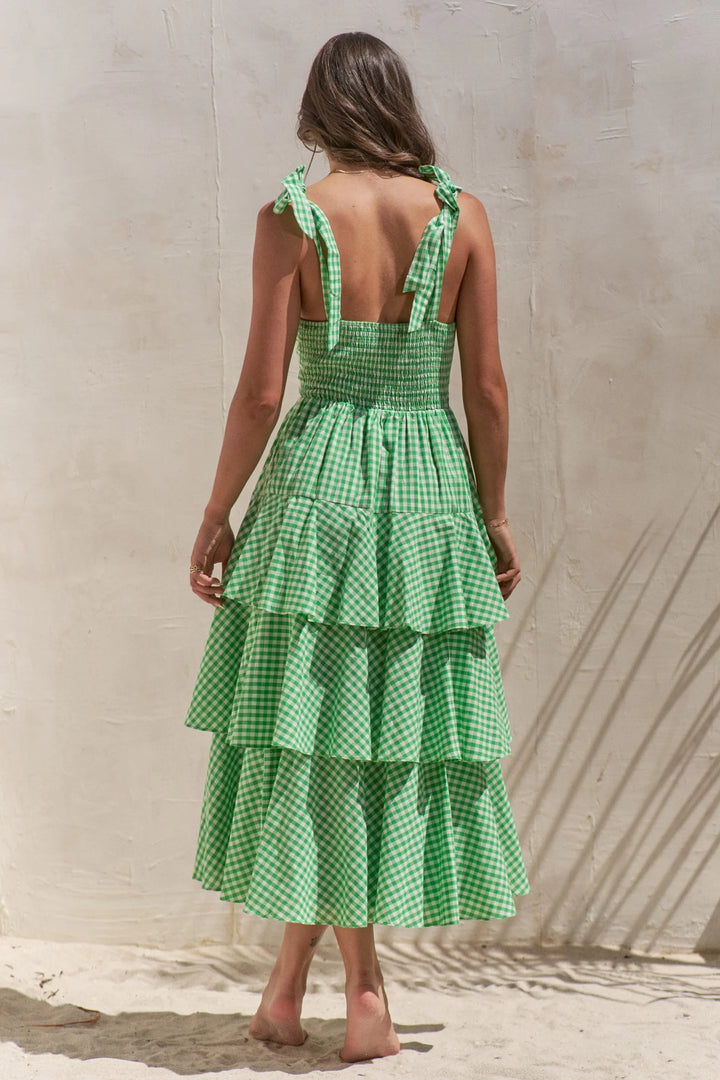 Women's Dresses - Jade By Jane Full Size Sleeveless Gingham Print Tiered Midi Dress Plus Size - - Cultured Cloths Apparel
